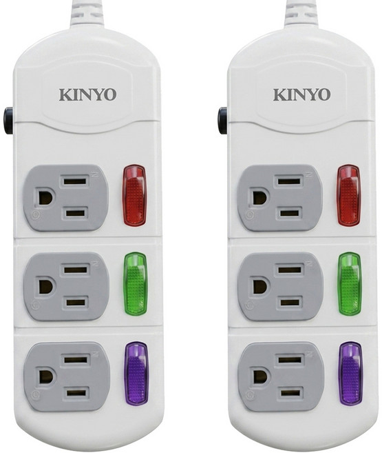 Kinyo 3開3插延長線 3孔, 2個, 1.8m, 白色