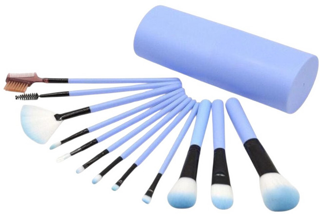 圓筒筆刷刷具12件組, 湖藍色, 1組