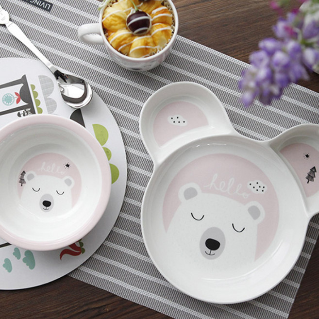 ZEN 헬로헬로 키디 유아동 식판 3종 세트, 핑크, 머그 + 볼 + 디바이드접시