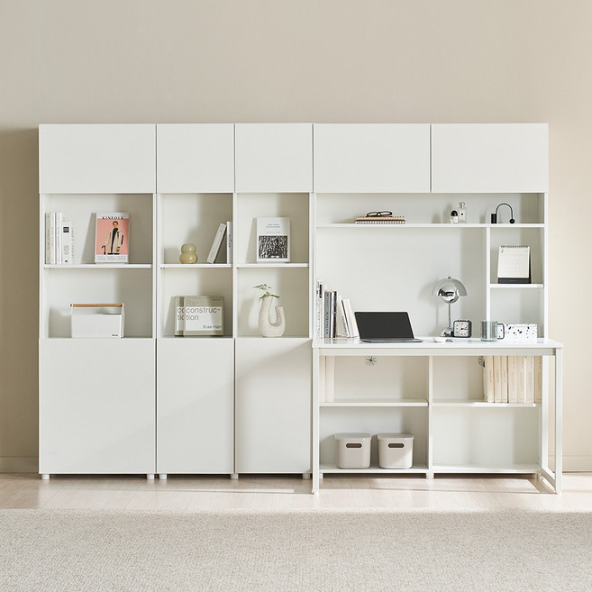 장인가구 E0 프론티 전면 1200 책상 + 600 긴책장 + 800 긴책장 세트 방문설치, 화이트