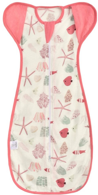 Kori Deer 可莉鹿 清新北歐風竹節棉網眼透氣嬰兒蝴蝶型包巾 砂石海星 L可伸袖(8-12kg) 1入