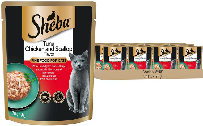 Sheba 希寶 鮮饌包 貓主食餐包, 鮪魚 + 雞肉 + 扇貝, 70g, 24包