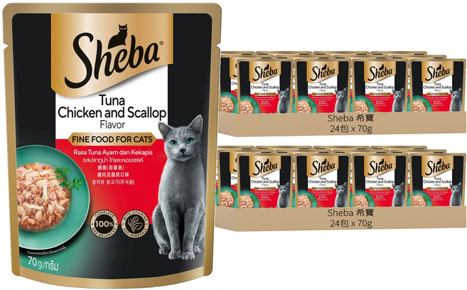Sheba 希寶 鮮饌包 貓主食餐包, 鮪魚 + 雞肉 + 扇貝, 70g, 48包