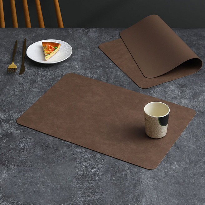 바다라 사각 PVC 가죽 양면 방수 테이블매트, 다크브라운, 2개, 44.5 x 30 cm