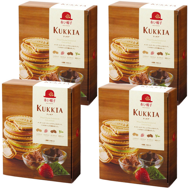 AKAI BOHSHI 紅帽子 Tivon 法蘭酥禮盒, 牛奶可可風味 (5片) + 黑可可風味 (5片) + 抹茶可可風味 (5片) + 草莓可可風味 (5片), 4盒