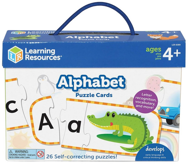 Learning Resources 26個自我修正拼圖 字母識別和詞彙, 1組, 大小寫字母拼圖卡 多色