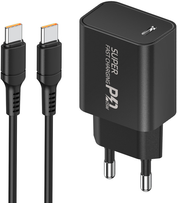 YINTO c타입 고속 충전기 25W PD3.0 PPS + C TO C 1.5M 100w 케이블 세트, 1세트, 블랙