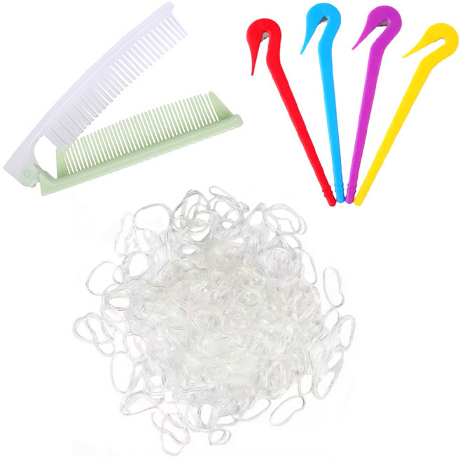 하라로이 여아용 대용량 머리고무줄 1000p + 휴대용 접이식 헤어빗 + 고무줄 이지컷 세트