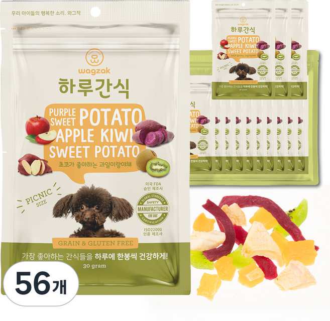 와그작 강아지 하루간식, 과일이랑 야채, 56개, 30g