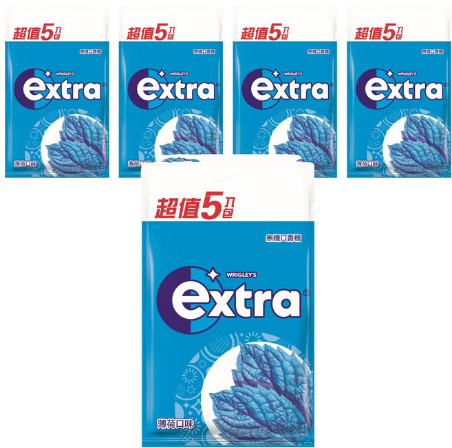 Extra 益齒達 潔淨無糖口香糖 薄荷口味, 140g, 5袋