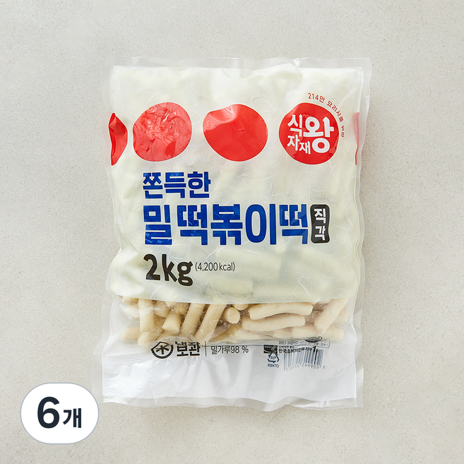 식자재왕 쫀득한 직각 밀떡볶이떡, 2kg, 6개