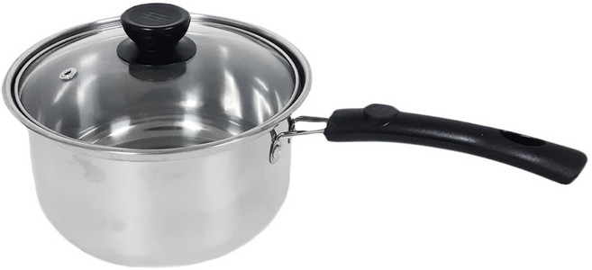 橘之屋 單柄湯鍋 附玻璃蓋, 16cm, 銀色 + 黑色, 1個