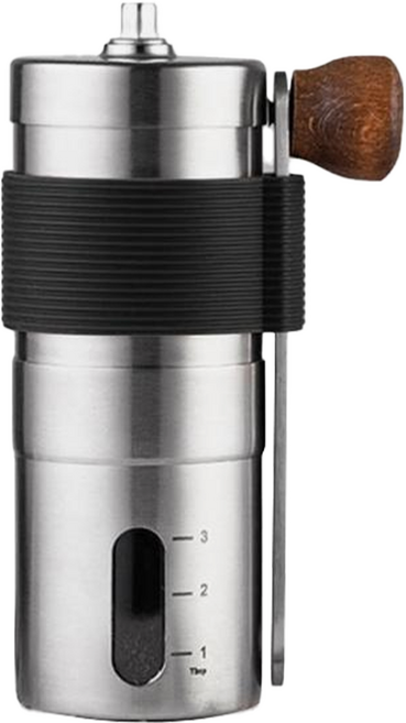 SUnORO 家用小型不鏽鋼 陶瓷手搖磨粉機 咖啡豆研磨機, 1個, 銀色 + 黑色矽膠套