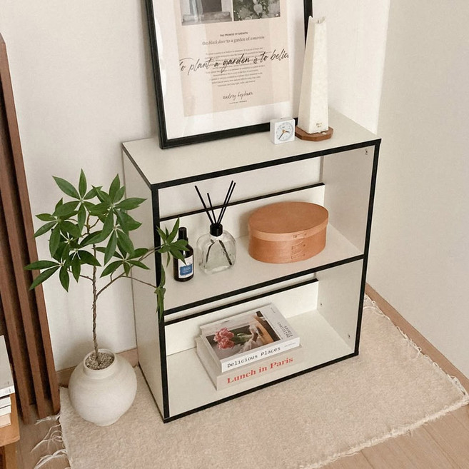 필웰 레트라 책꽂이 선반 책장 600, 아이보리 + 블랙, 2단