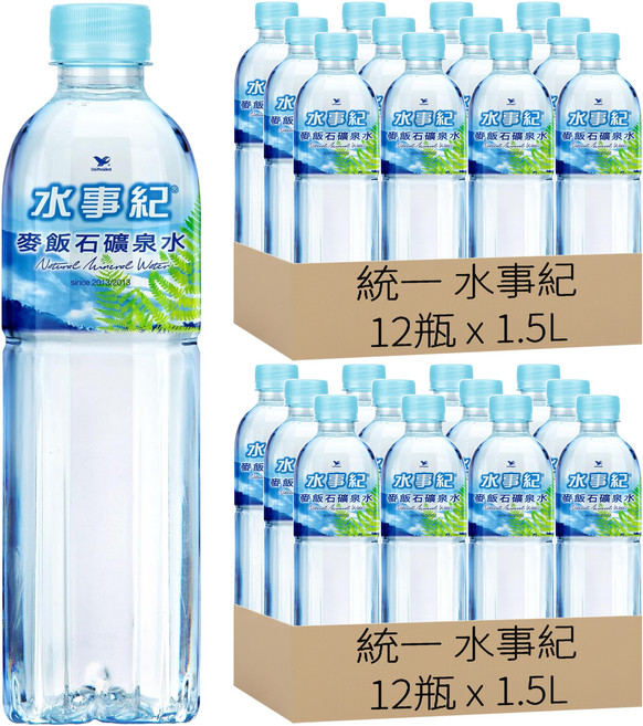 統一 水事紀 麥飯石礦泉水, 1500ml, 24瓶
