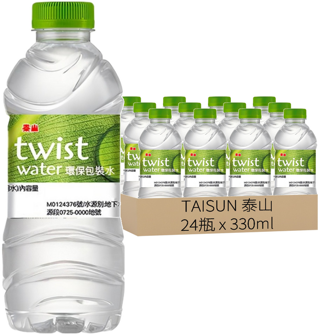 TAISUN 泰山 twist water 環保包裝水, 330ml, 24瓶