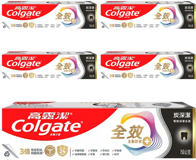 Colgate 高露潔 全效牙膏 炭深潔, 150g, 5條