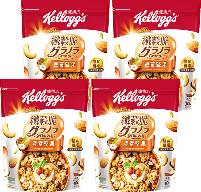 Kellogg's 家樂氏 Granola 纖穀脆 豐富堅果, 300g, 4包