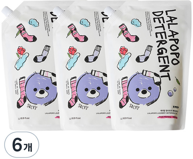케이맘 랄라포포 유아용 세탁세제 프레시모닝향 리필, 6개, 1.3L