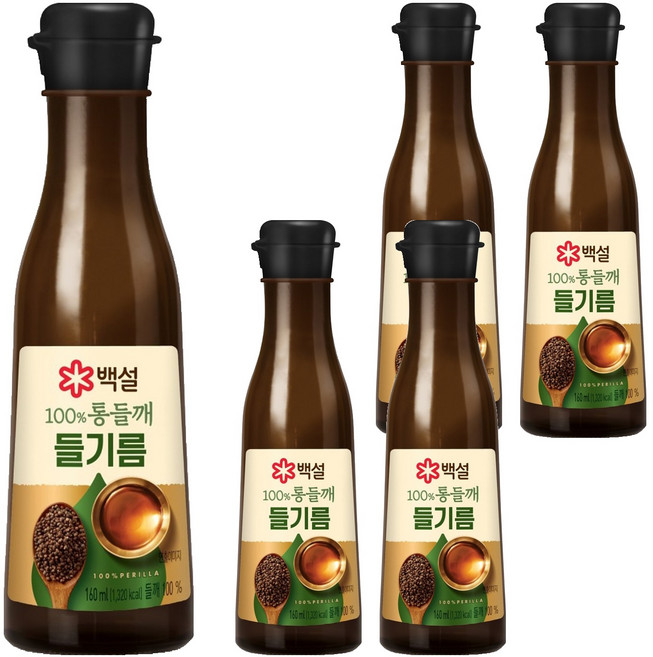 백설 100% 통들깨 들기름, 160ml, 5개