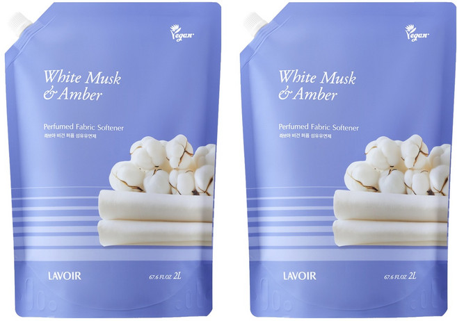 [비건라이프] 라브아 퍼퓸 섬유유연제 화이트머스크앤앰버 리필, 2개, 2L