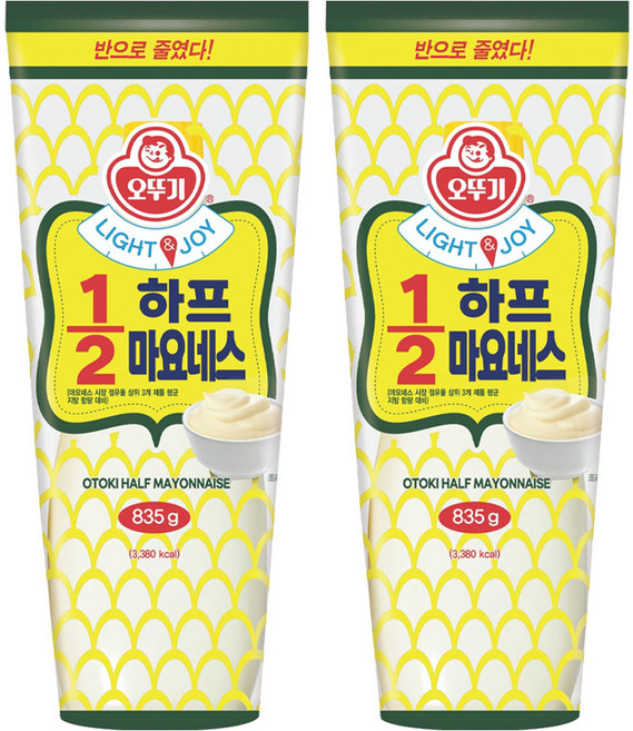 오뚜기 LIGHT & JOY 1/2 하프 마요네스, 835g, 2개