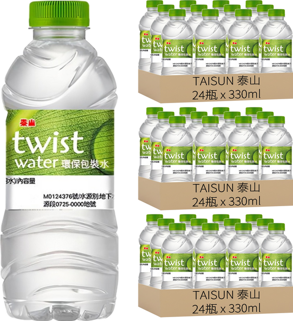 TAISUN 泰山 twist water 環保包裝水, 330ml, 72瓶