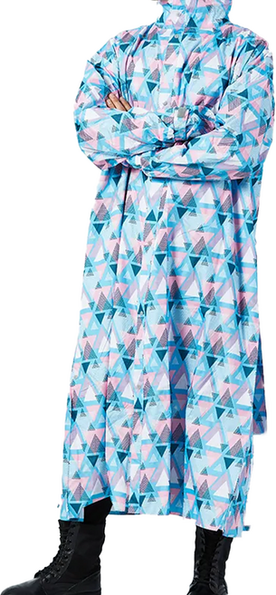 DongShen 東伸 19-3 戀戀三角大衣式雨衣 雙重防水 雙層手套式防水袖口 隱藏式雨帽設計 男女適用, 粉藍色