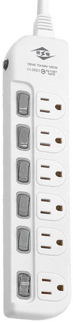 WeiTien 威電 6開6插電腦線 3孔 CK-3662, 1.8m, 1條, 白色