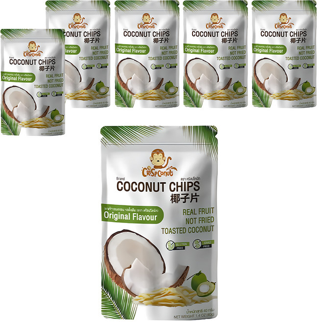 Crispconut 猴子 椰子脆片 原味, 40g, 6包