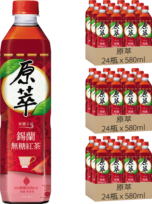 原萃 錫蘭無糖紅茶, 580ml, 72瓶