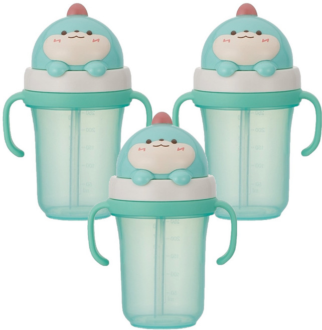 에디슨 프렌즈 흘림방지 입체 빨대컵2, 300ml, 3개, 공룡에디노