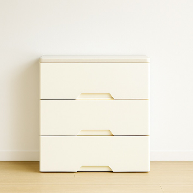 보노하우스 국내 제조 모던플러스 우드상판 서랍장, 화이트, 3개