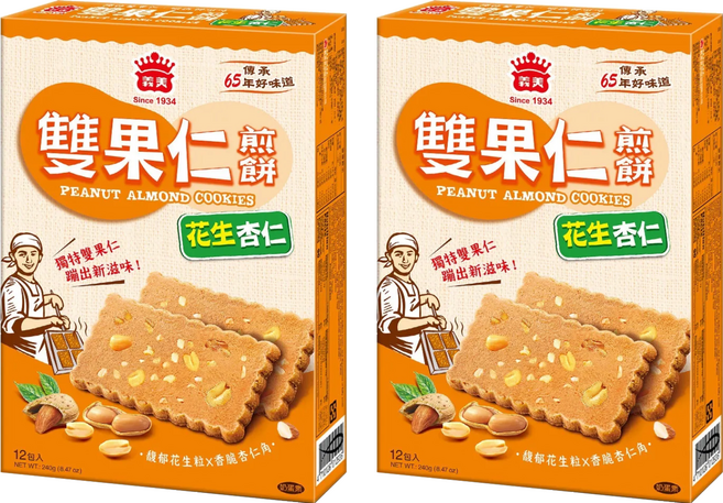 義美 雙果仁煎餅 花生杏仁, 240g, 2盒