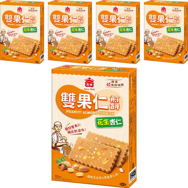 義美 雙果仁煎餅 花生杏仁, 240g, 5盒