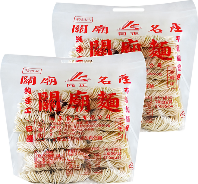 同正 細關廟麵 純手工日曬 麵身耐煮 拉鏈袋包裝, 1.2kg, 2包
