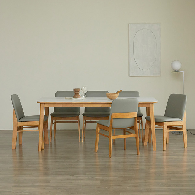 파로마 솔로르 세라믹 식탁 1800 + 의자6p 세트 방문설치, 내추럴(프레임, 의자), 화이트(상판), 6인용