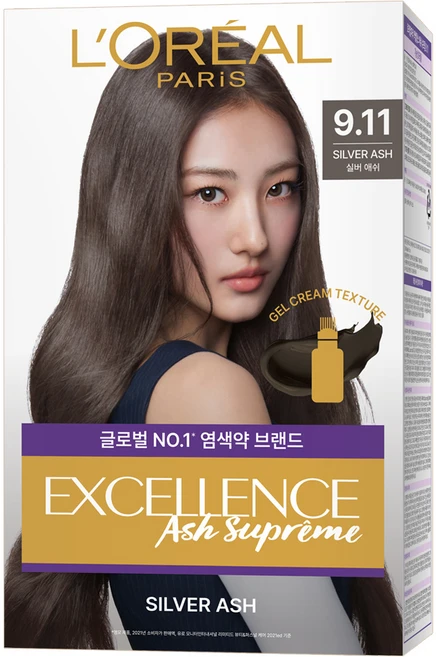 로레알파리 엑셀랑스 애쉬 슈프림 염모제, 9.11 실버 애쉬 토프 브라운, 1개 - 쿠팡