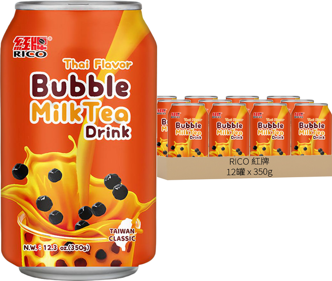 RICO 紅牌 珍奶 異國系 泰式醇奶, 350g, 12罐