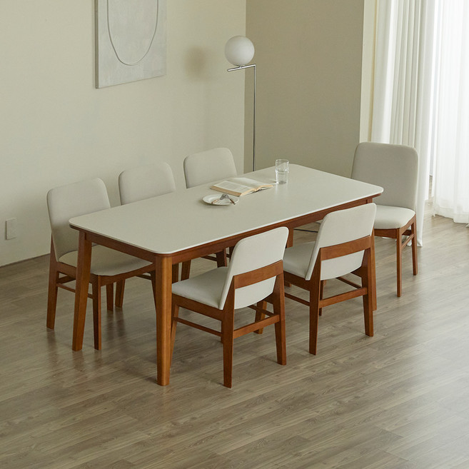 파로마 솔로르 세라믹 식탁 1800 + 의자6p 세트 방문설치, 월넛(프레임, 의자), 베이지(상판), 6인용
