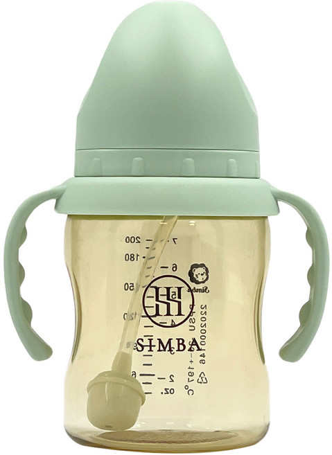 Simba 小獅王辛巴 蘊蜜鉑金PPSU寬口吸管把手防脹氣奶瓶 0歲以上, 綠沐, 200ml, 1個