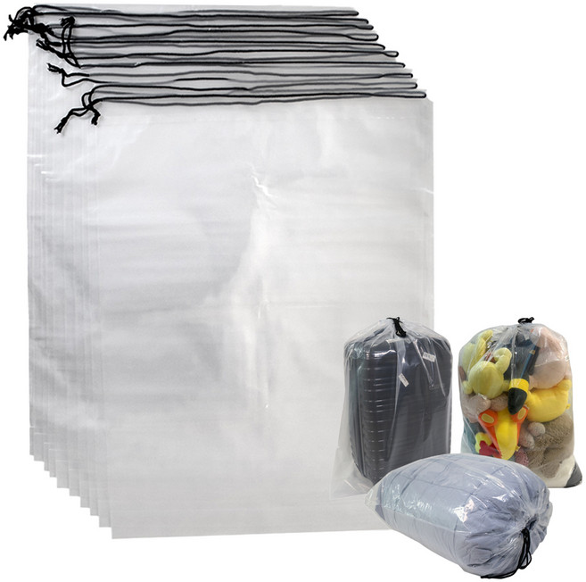 탐사 끈으로 조이는 두꺼운 비닐봉투 60 x 70 cm, 투명, 10개