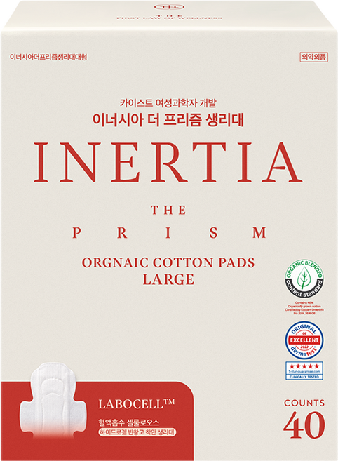 이너시아 더 프리즘 생리대 날개형, 대형, 40개입, 1개