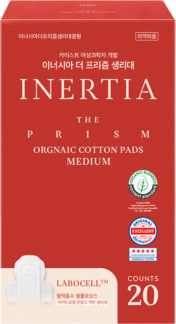 이너시아 더 프리즘 생리대 날개형, 중형, 20개입, 1개