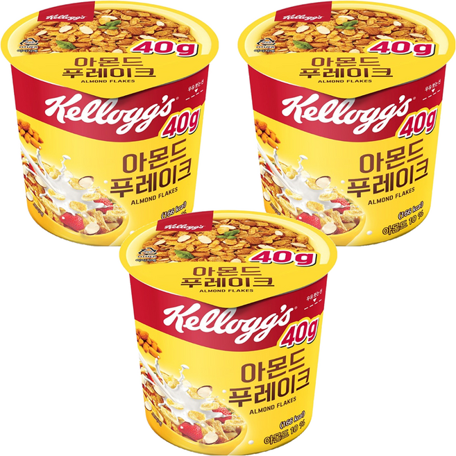 켈로그 아몬드 푸레이크 컵 시리얼, 40g, 3개