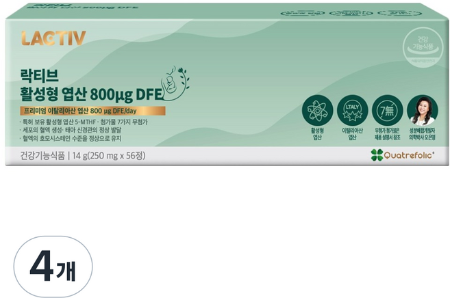 락티브 활성형 엽산 800μg DFE 14g, 56정, 4개