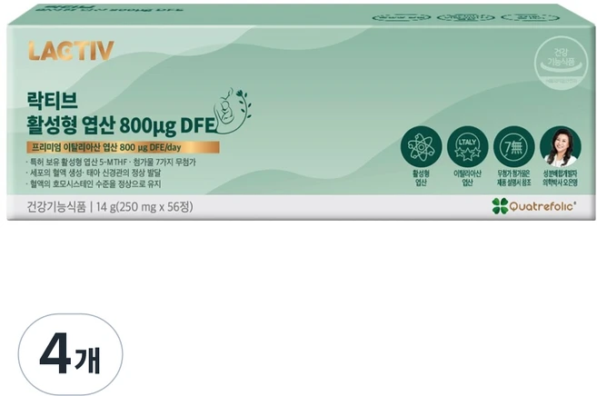 락티브 활성형 엽산 800μg DFE 14g, 56정, 4개 - 쿠팡
