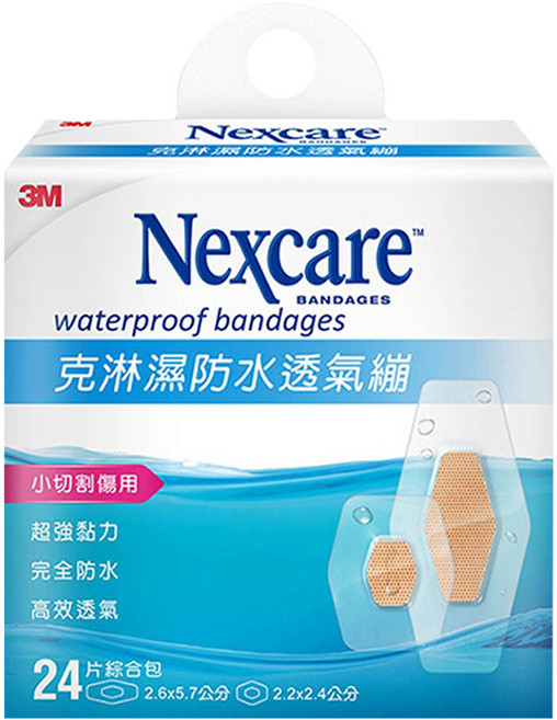 3M Nexcare 防水透氣繃 2.6 x 5.7cm 16片 + 圓點型8片, 24片, 1盒