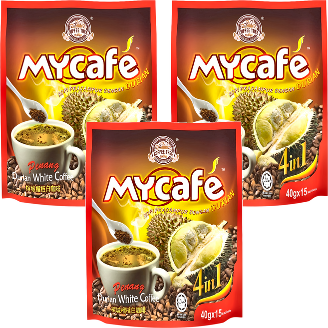 COFFEE TREE 咖啡樹 檳城白咖啡 四合一 榴槤風味, 40g, 15包, 3袋