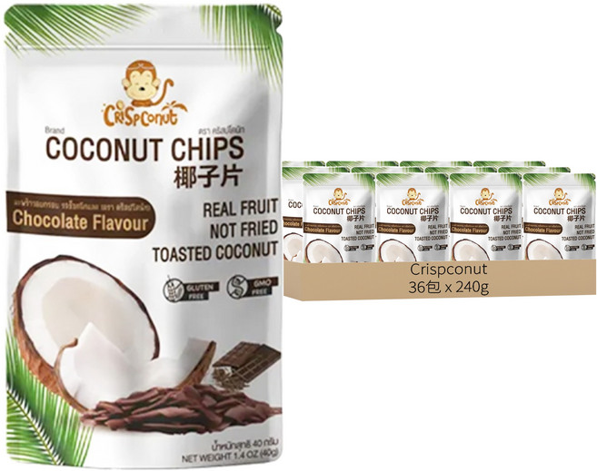 Crispconut 猴子 椰子脆片 巧克力味, 40g, 36包